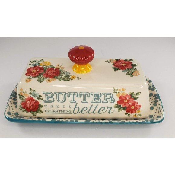Pioneer Woman Other - Pioneer Woman Butter Makes Everything Better Dish Turquoise Blue Floral